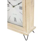 LITTON LANE Farmhouse Rectangular Whitewashed Beige Wooden Table Clock with Roman Numerals thumbnail 4