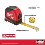 Milwaukee 25 ft. Compact Tape Measure and Jobsite Straight Scissors Set thumbnail 2
