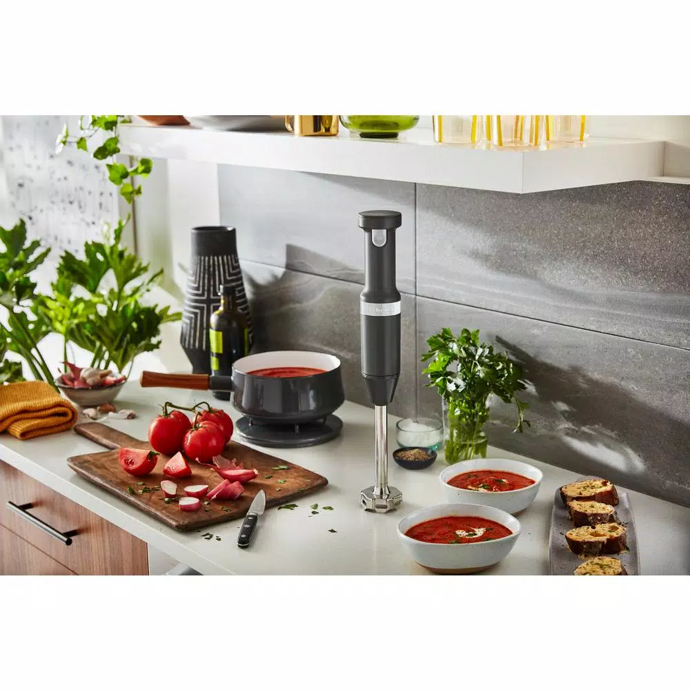 KitchenAid Cordless Variable Speed Hand Blender with Chopper and Whisk Attachments, Charcoal Grey