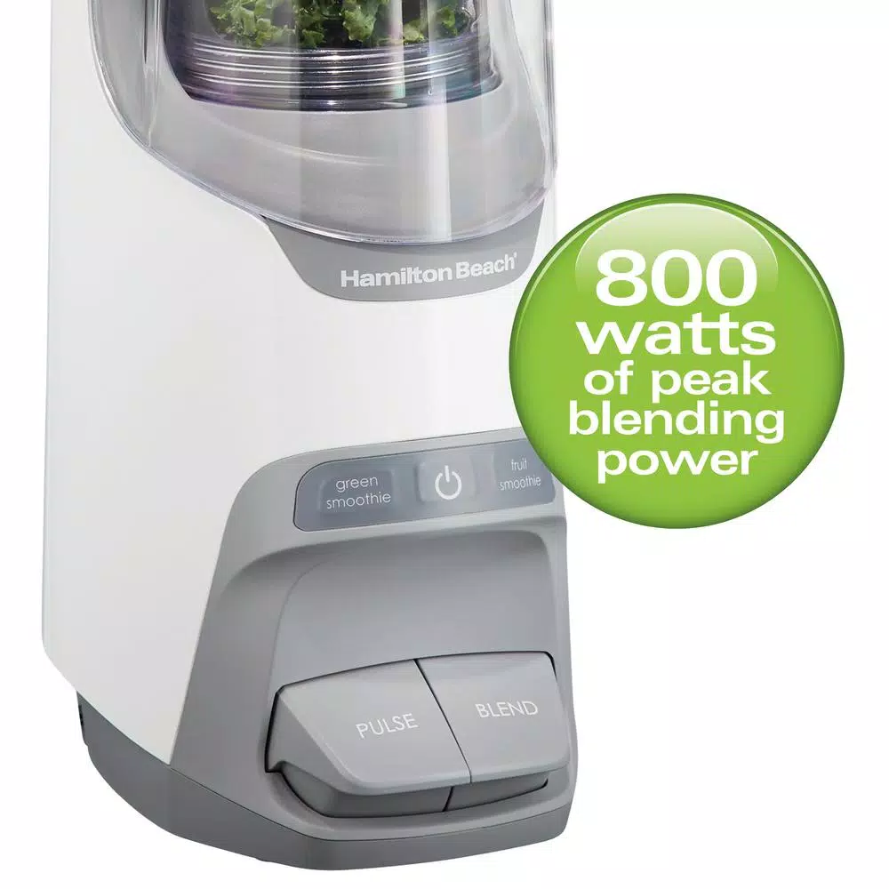 Hamilton Beach Power Blender Plus 20 oz. Personal Blender with Sound Shield, 800W Peak Power, White