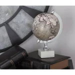 LITTON LANE 11 in. Modern Decorative White and Silver Globe with Stoneware Base thumbnail 1