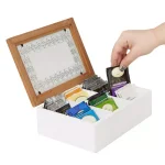 Mind Reader Brown Wood Pattern Tea Box Organizer with Glass Window thumbnail 1