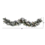 Nearly Natural 6 ft. Pre-lit Flocked Mixed Pine Artificial Christmas Garland with 50 LED Lights thumbnail 2