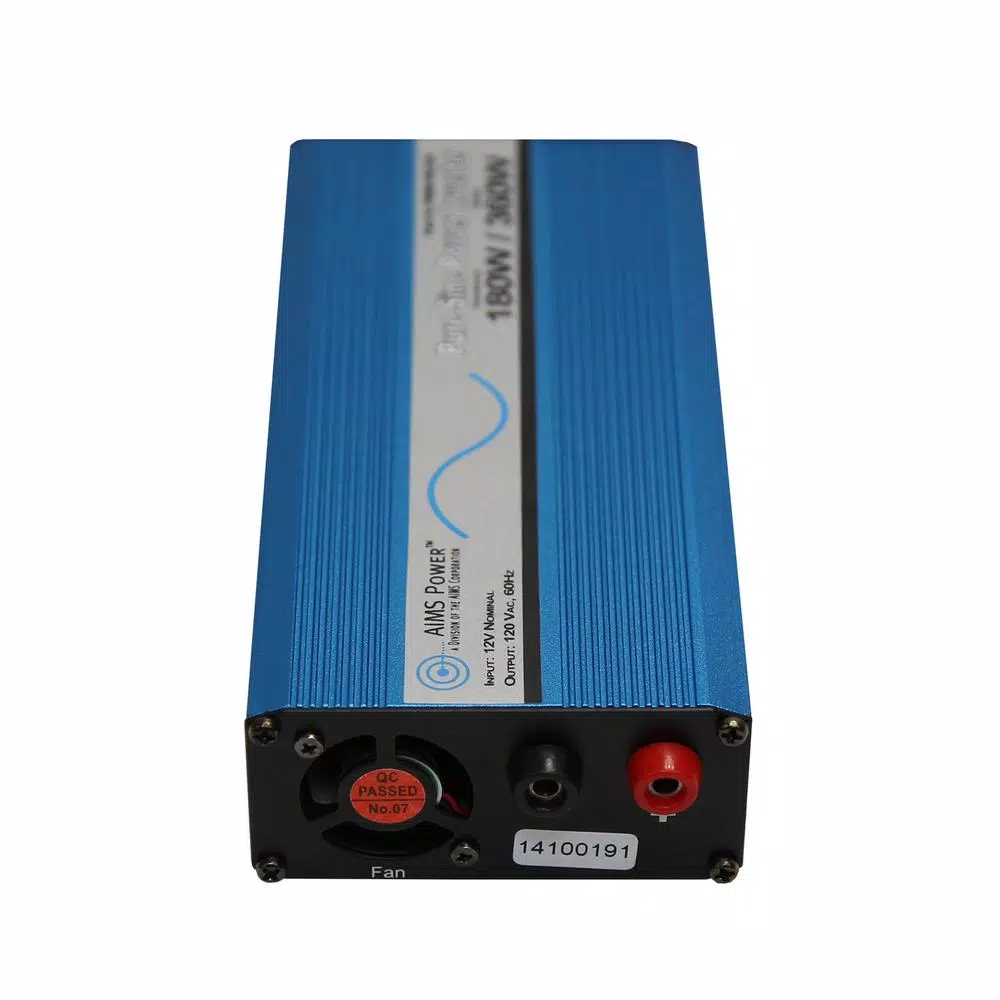 AIMS Power 180W Pure Sine Wave Power Inverter, 12V DC to 120V AC with USB Port