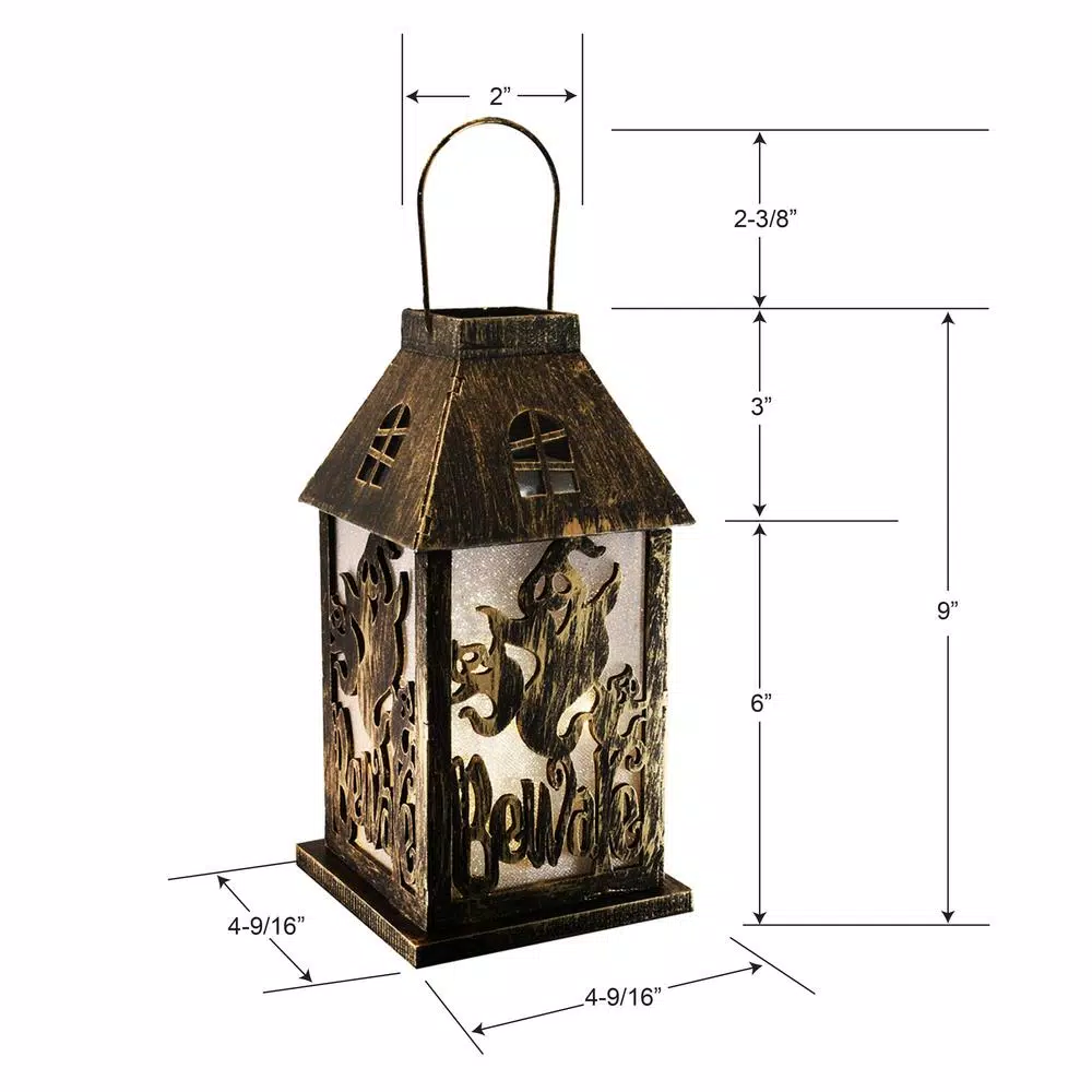 LUMABASE Golden Black Battery Operated Lighted Halloween Lantern with Fairy Lights