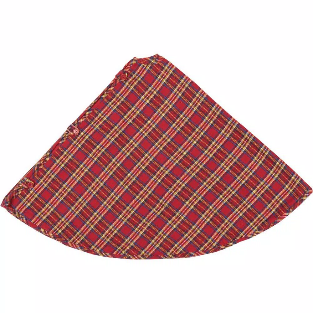 VHC Brands 55 in. Galway Barn Red Plaid Rustic Christmas Tree Skirt