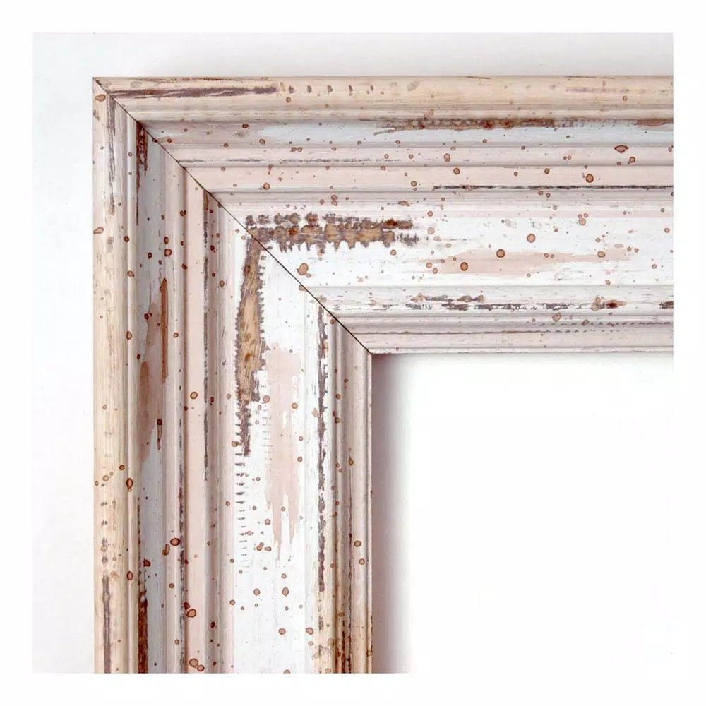 Amanti Art Alexandria 41 in. W x 29 in. H Distressed Whitewash Wood Framed Beveled Bathroom Mirror