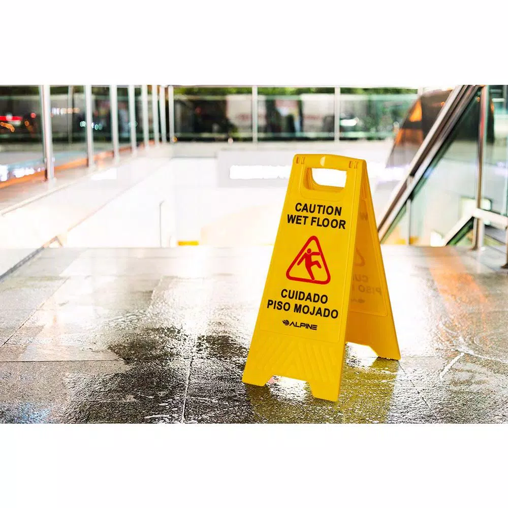 Alpine Industries 24 in. Yellow Multi-Lingual Wet Floor Caution Sign