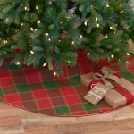 VHC Brands 55 in. Tristan Cherry Red & Shamrock Green Plaid Christmas Tree Skirt with Gold Trim thumbnail 3
