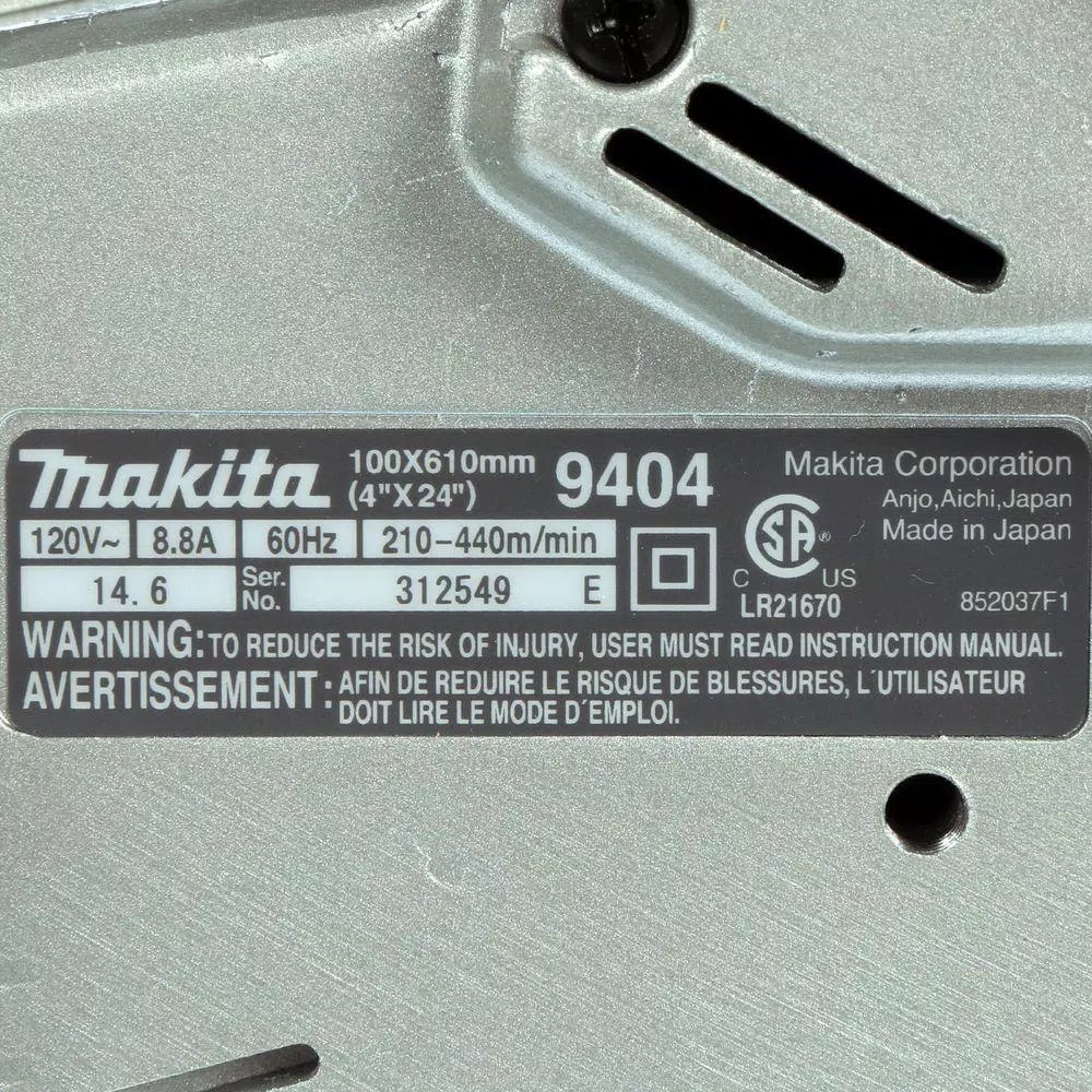 Makita 9404 4 in. x 24 in. Corded Variable Speed Belt Sander, 8.8 Amp