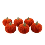 Flora Bunda 3 in. Fall Harvest Orange Velvet Pumpkins Set of 6 - Indoor Tabletop Decor thumbnail 1