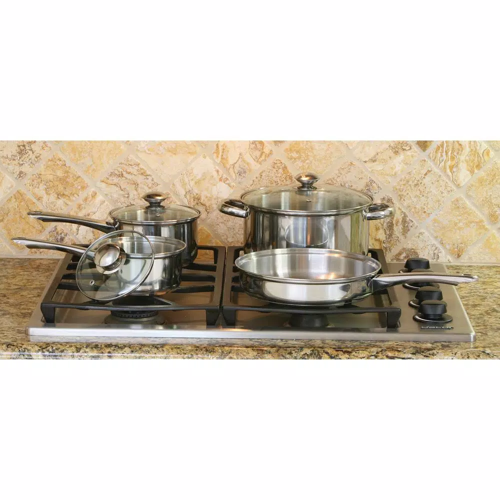 ExcelSteel 7-Piece Stainless Steel Cookware Set with Tempered Glass Lids - Induction Ready