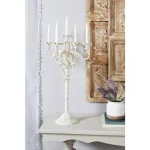 LITTON LANE Tall Vintage White Metal Candelabra with Scrolled Arms - 30 inch thumbnail 1