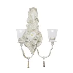 LITTON LANE Distressed White 2-Light Candle Sconce with Acanthus Carvings and Wood Bead Accents thumbnail 2