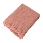 Glitzhome Coral Pink Grid Cotton Woven Throw Blanket with Tassel Trim thumbnail 1