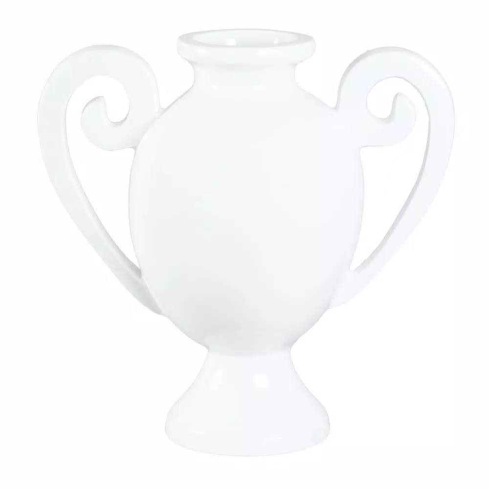 Uniquewise 20 in. White Gloss Amphora Style Modern Fiberglass Centerpiece Vase