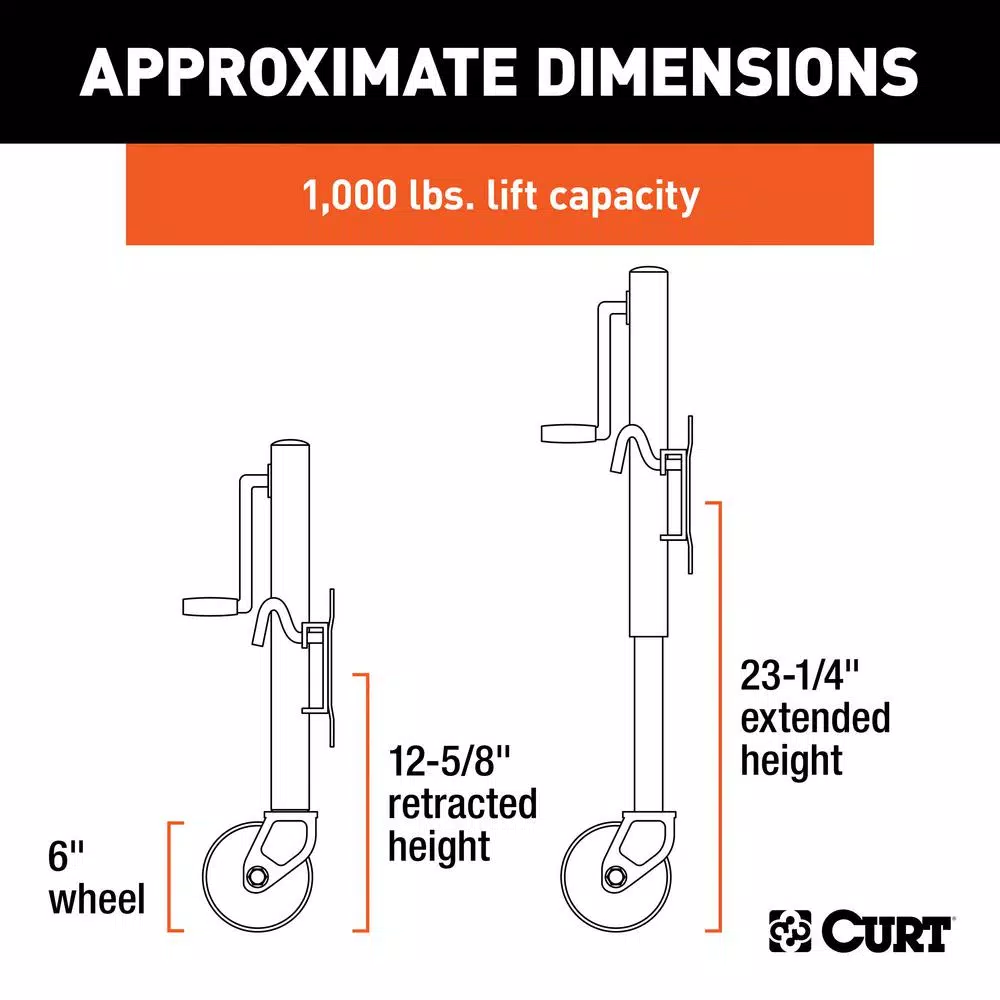 CURT Marine Trailer Jack with 6" Wheel, 1,000 lbs. Capacity, 10" Travel