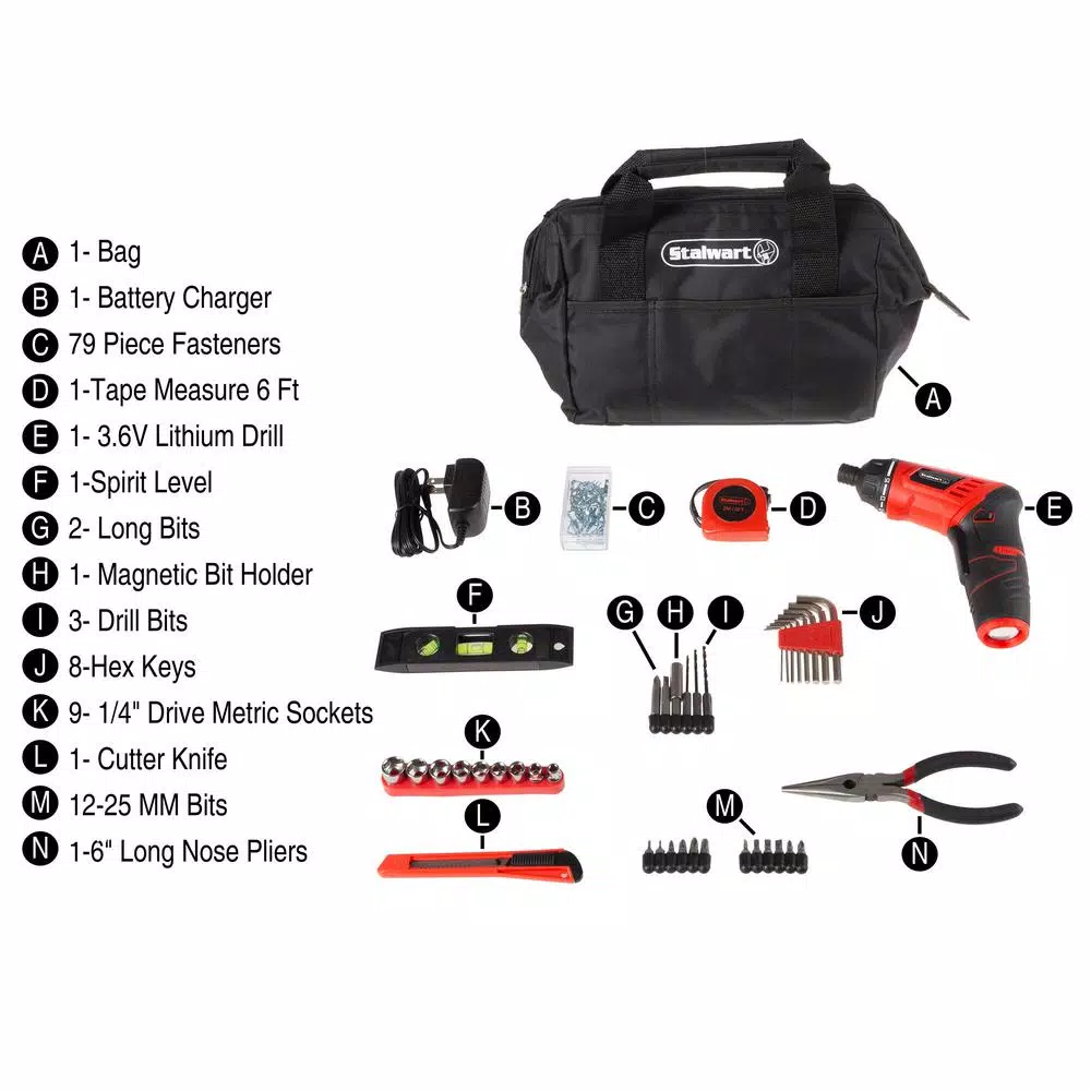 Stalwart 3.6V Lithium-Ion Cordless Electric Screwdriver Kit with 121-Piece Accessory Set