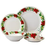 Gibson Home Poinsetta Holiday 20-Piece Ceramic Dinnerware Set, Service for 4, White/Glossy thumbnail 1