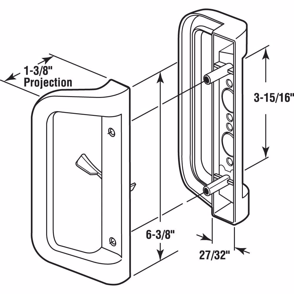 Prime-Line White Diecast Mortise Style Sliding Patio Door Handle Set, Low Profile
