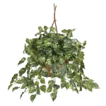 Nearly Natural Lifelike Pothos Silk Plant in Woven Roped Hanging Basket thumbnail 1