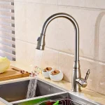 Vanity Art Brushed Nickel Single-Handle Pull-Down Kitchen Faucet with 360 Degree Swivel Spout thumbnail 7