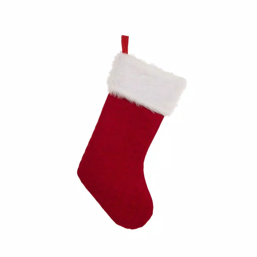 Glitzhome 20 in. Red Polyester Knitted Dog Stocking with Faux Fur Cuff (2-Pack)