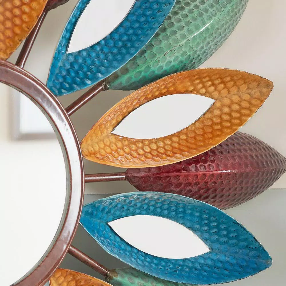 StyleWell Sunburst Art Deco Multi-Colored Metal Accent Mirror, 25.5 in. Diameter