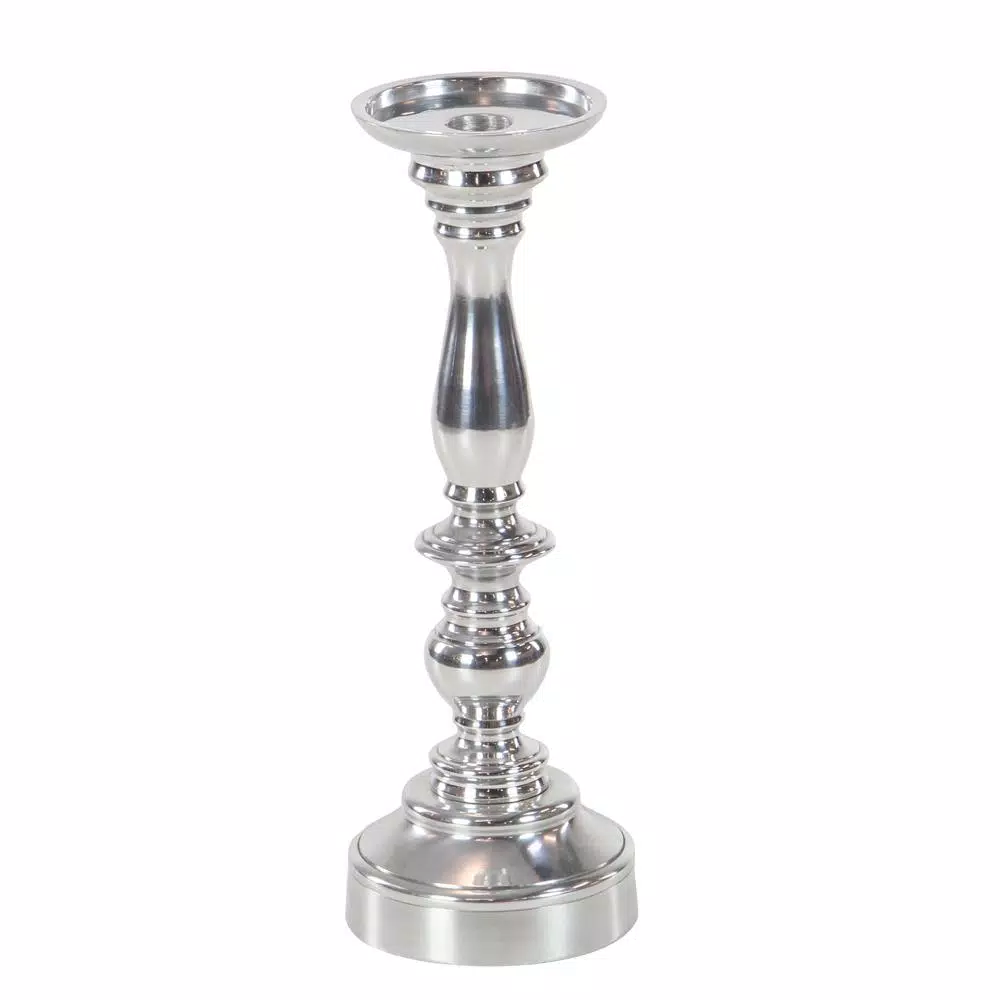 LITTON LANE Classic Aluminum Candle Stick Set of 3 - 10 in. x 14 in. Polished Silver Finish
