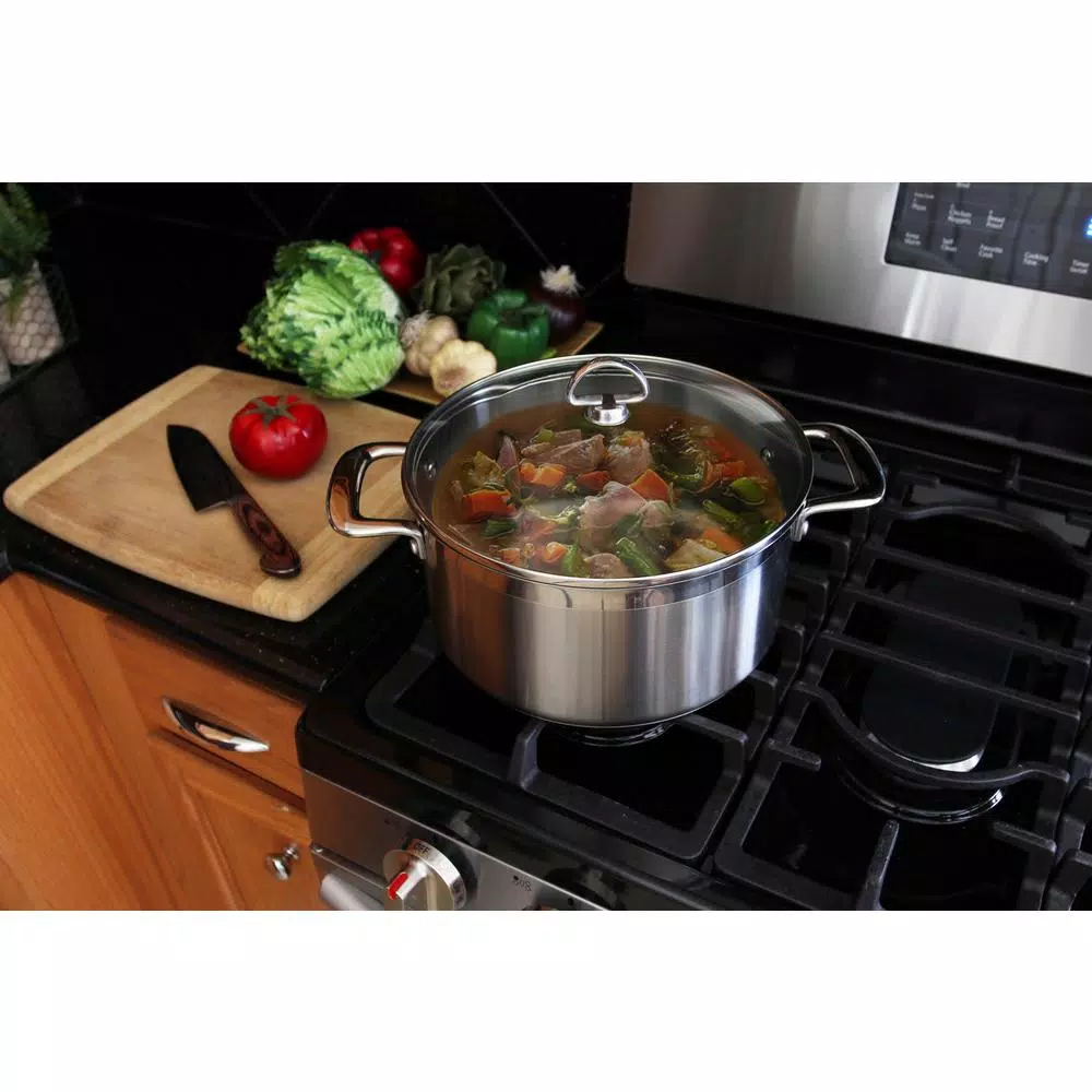 Chantal Induction 21 Steel 6 Qt. Round Stainless Steel Casserole Dish with Glass Lid, Brushed Stainless Steel