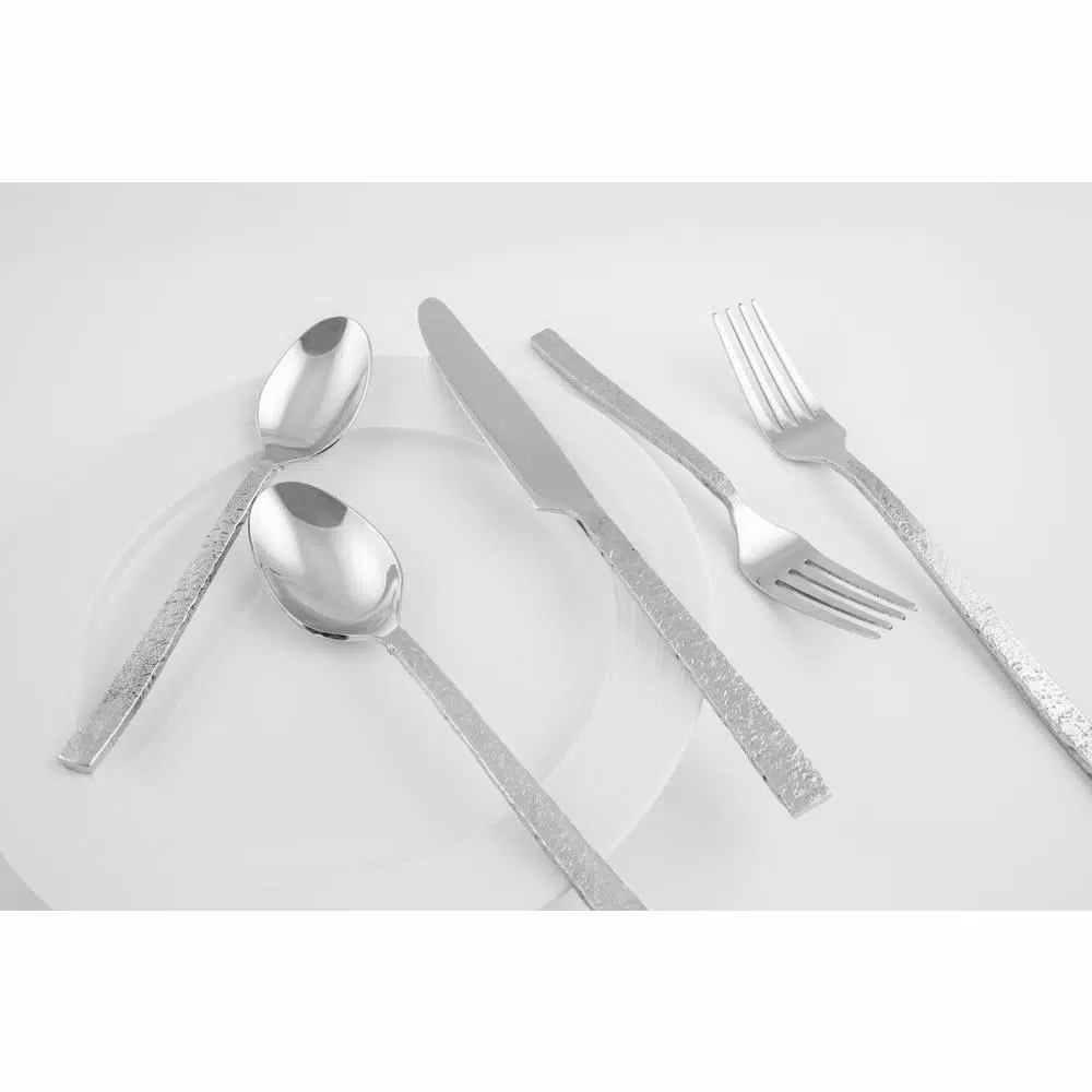 Cambridge Silversmiths Anu 20-Piece 18/10 Stainless Steel Textured Mirror Flatware Set, Service for 4