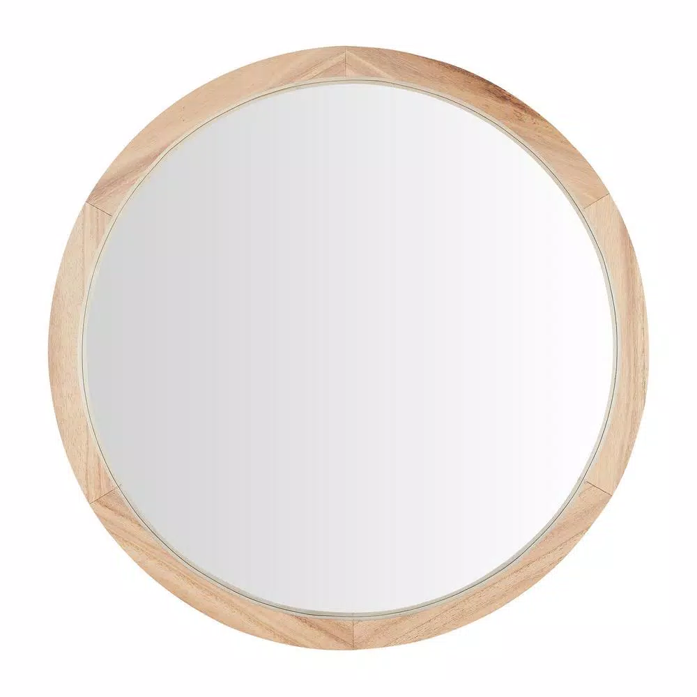 Home Decorators Collection Round Natural Wood Accent Mirror, Brown, 24 in.