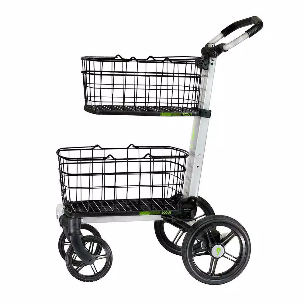 Unbranded Scout Folding Aluminum Cleaning Cart with Removable Baskets and Swivel Wheels