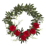 Nearly Natural 21 in. Olive, Rose and Cherry Blossom Artificial Wreath thumbnail 1