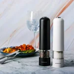 Ovente Electric Salt and Pepper Grinder Set, Battery Operated, Adjustable Coarseness, Black and White thumbnail 9