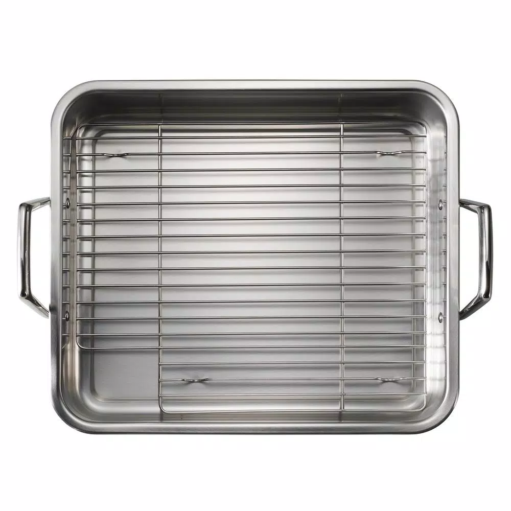 Tramontina Gourmet Prima 9.5 Qt. Stainless Steel Roasting Pan with Basting Grill and V-Rack