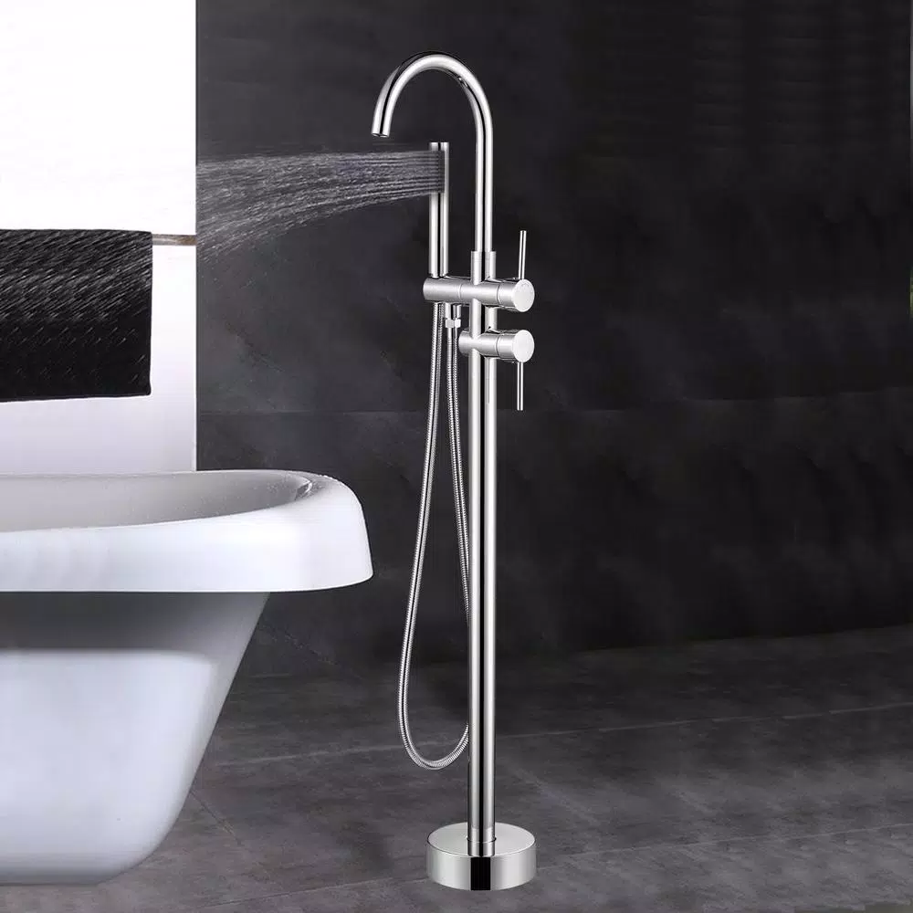 Vanity Art 46 in. Freestanding Single Handle Claw Foot Tub Faucet with Hand Shower, Polished Chrome