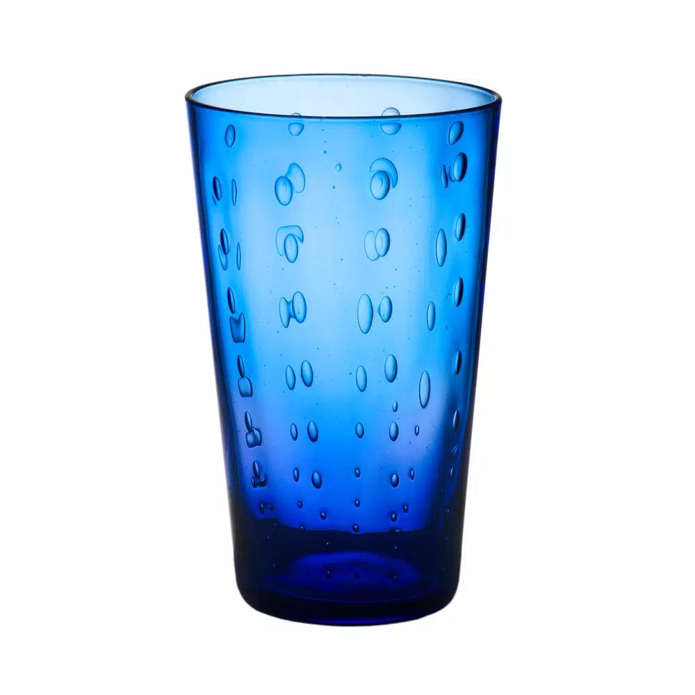 Abigails Blue Rain Drop Highball Glass Set of 4 - Mouth-Blown Bubble Glassware
