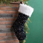 Glitzhome 21 in. Navy Blue Sequin Christmas Stocking with White Faux Fur Cuff thumbnail 5