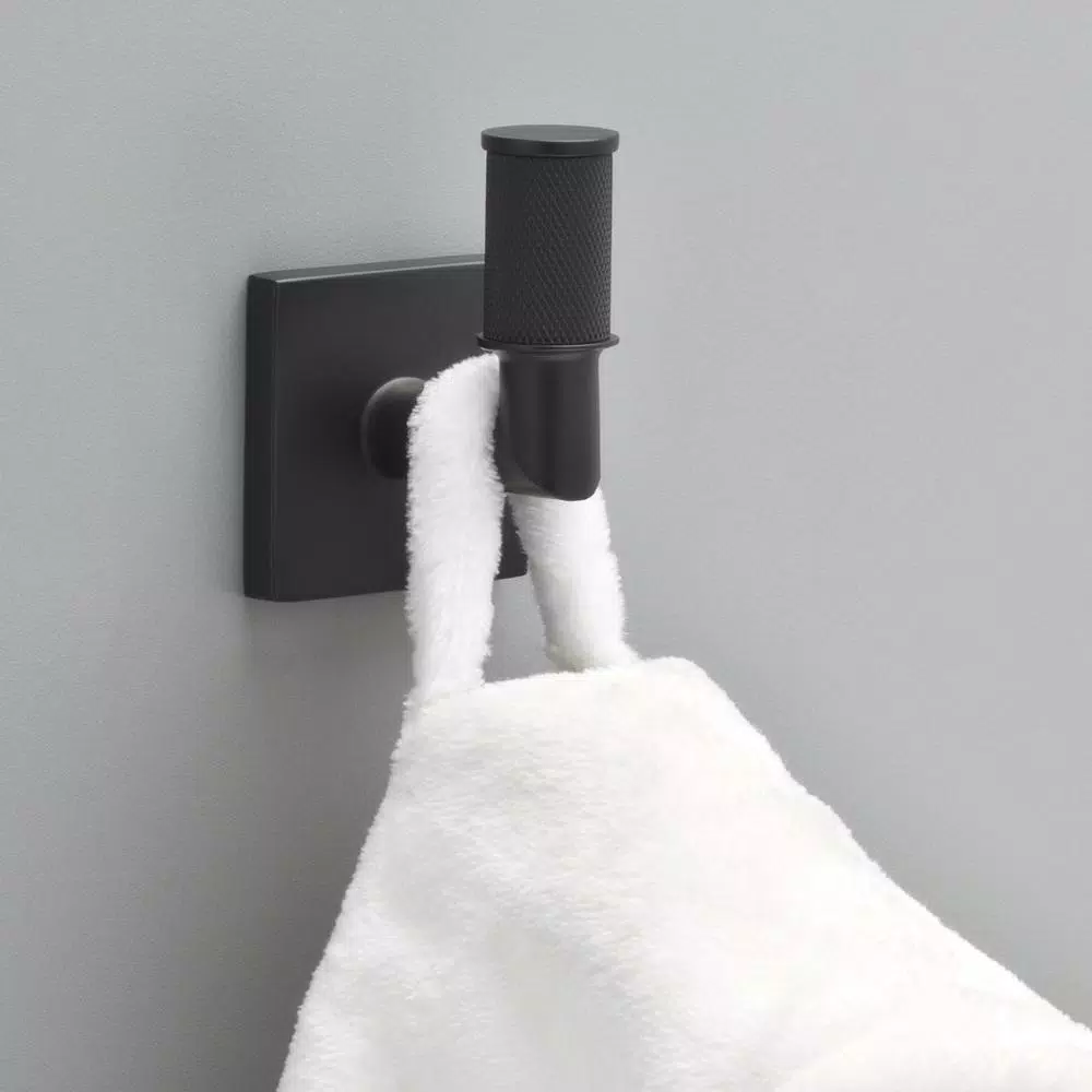 Delta Averland Matte Black Towel and Robe Hook, Contemporary Zinc Construction