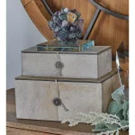 LITTON LANE Natural Reflections Gray Real Leather Hide and Wood Decorative Box Set of 2 thumbnail 1