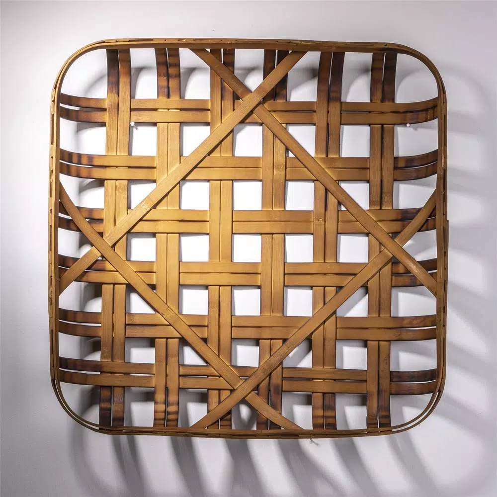 Glitzhome 24 in. Woven Tobacco Wicker Basket Wall Decor - Brown Bamboo