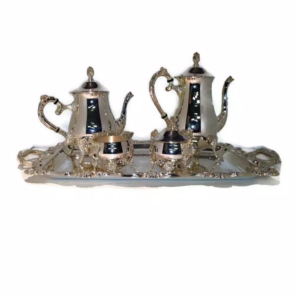 Heim Concept 5-Piece Silver Plated Tea and Coffee Set with Embossed Floral Design