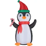 Fraser Hill Farm 10 ft. Penguin and Candy Cane Christmas Inflatable with RGB Lights thumbnail 1