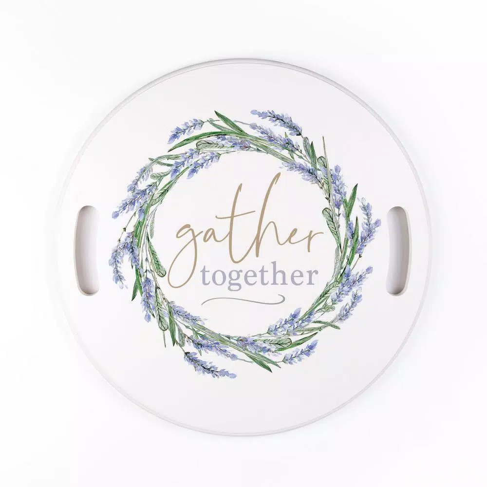 P Graham Dunn Gather Together White Decorative Round Wood Tray with Handles