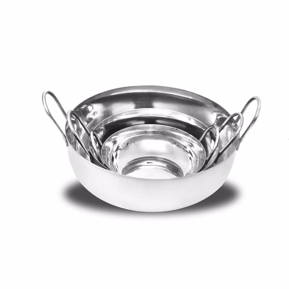 Unbranded 3-Piece Stainless Steel Balti Pan Set, 3 Sizes (3.25 Qt., 1.25 Qt., 0.50 Qt.)