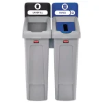 Rubbermaid Commercial Products 46 Gal. Slim Jim 2-Stream Recycling Station Kit, Landfill & Paper, Blue/Gray thumbnail 2