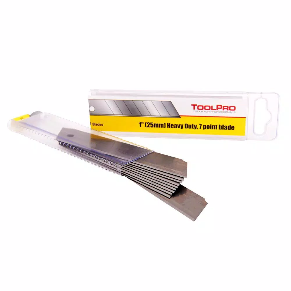 ToolPro 25 mm Heavy Duty Snap Knife Blades, 10-Pack with Carrying Case