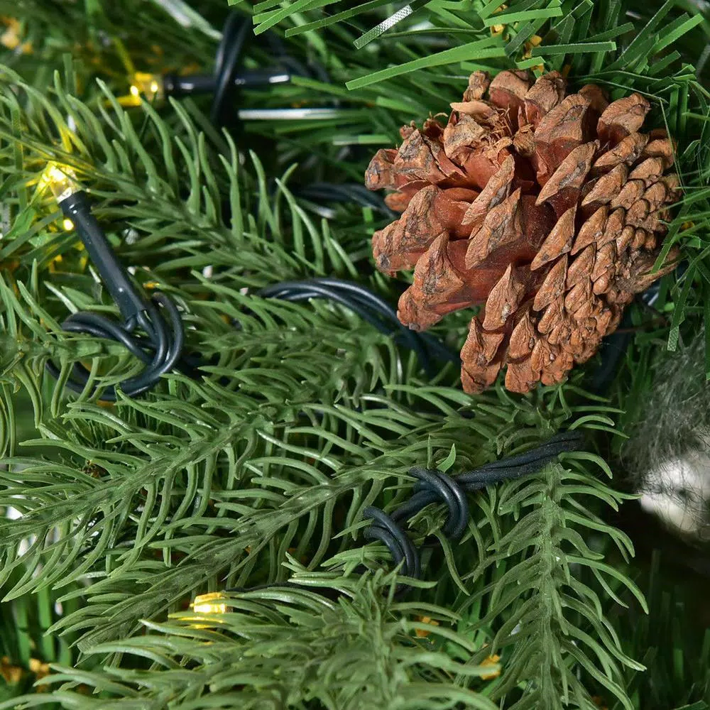 Costway 8 ft. Pre-Lit Artificial Christmas Tree with 600 Warm White LED Lights and 81 Pine Cones