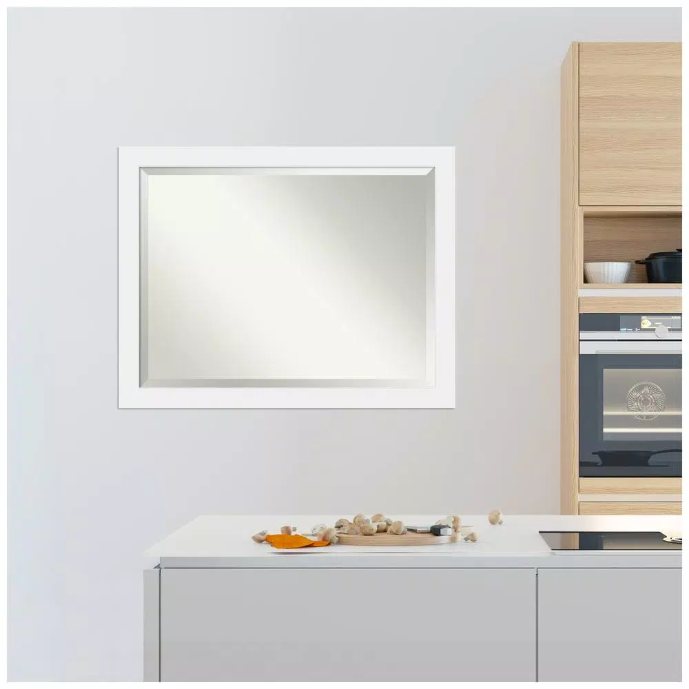 Amanti Art Corvino 45 in. W x 35 in. H Rectangular Beveled Edge Wood Bathroom Vanity Mirror, Satin White